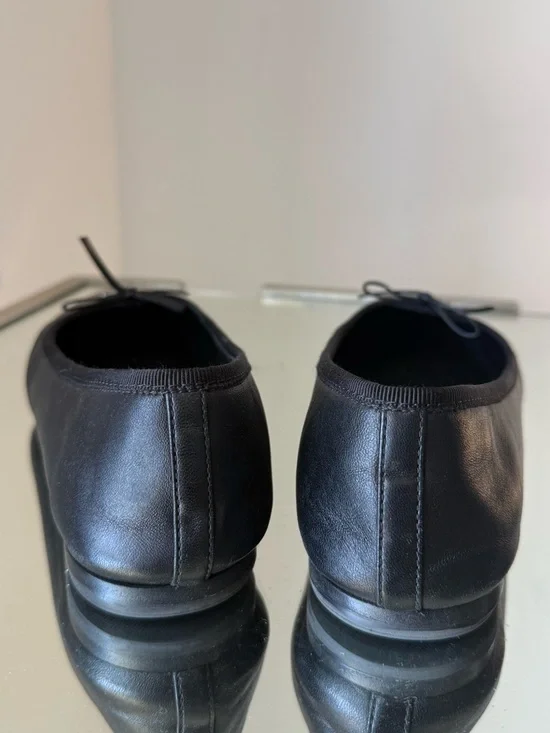 Prada Black Leather Triangle Logo Bow Flat 36.5 - Picture 5 of 11